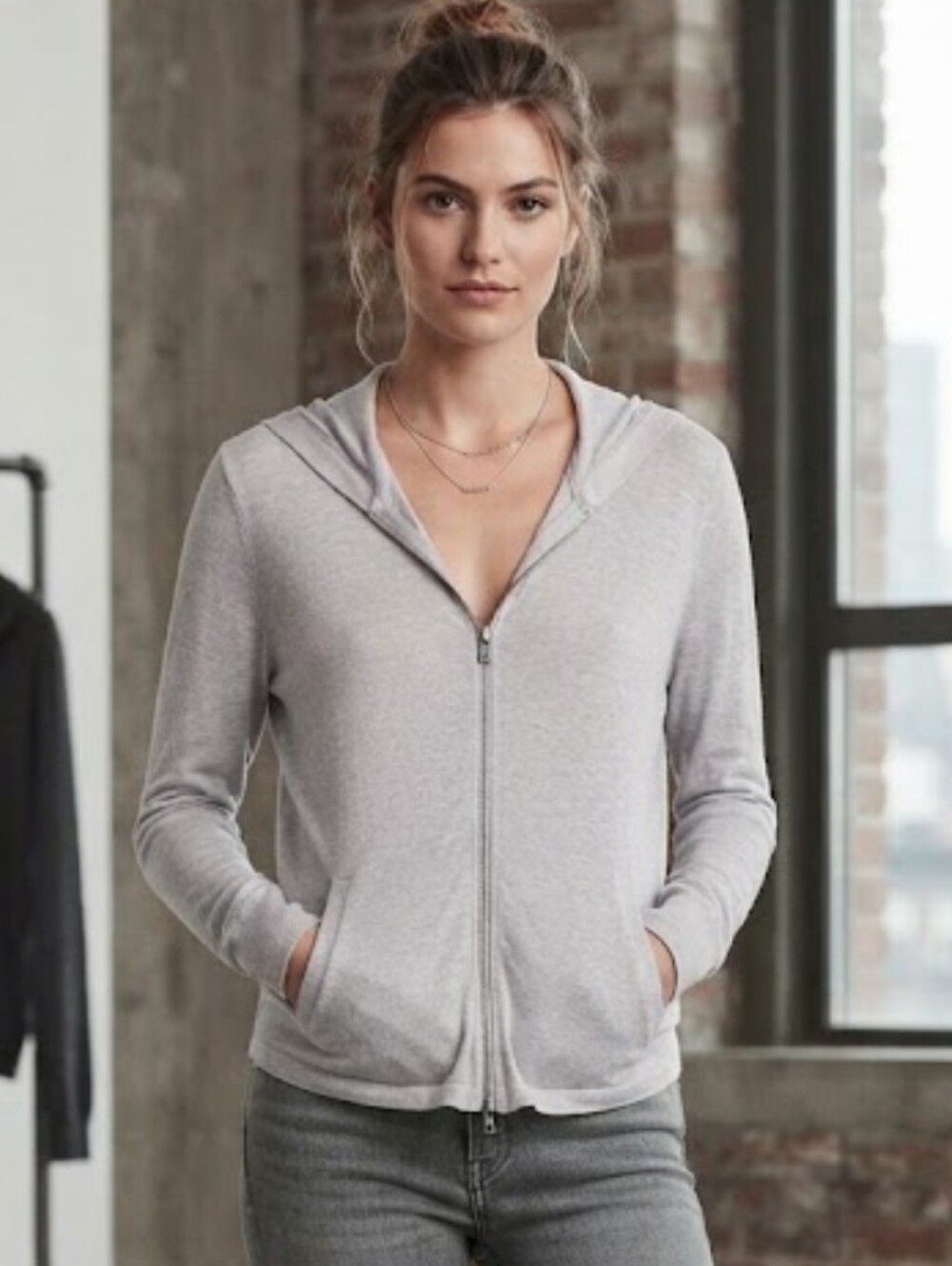 All Saints Grey Double Zipper Medium Hooded Top